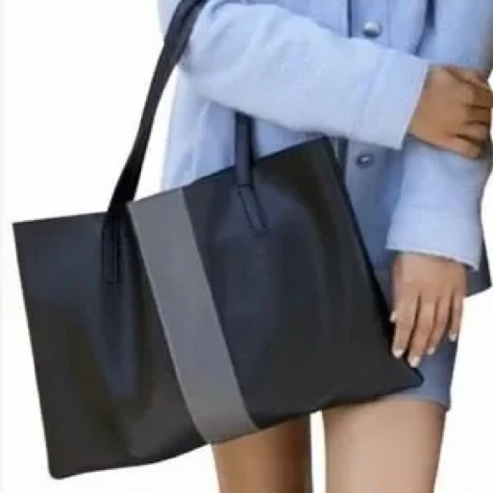 Vince Camuto Gray/Black Striped Leather Tote